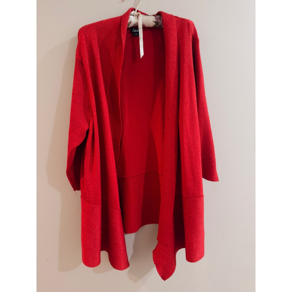 Simply Emma Womens Red Metallic Shimmer Open Front Cardigan Sweater 3X Plus Size